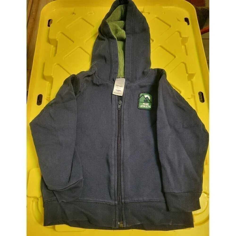 Old Navy Toddler Full-Zip Hoodie Navy Blue Peak Athletic Patch Green